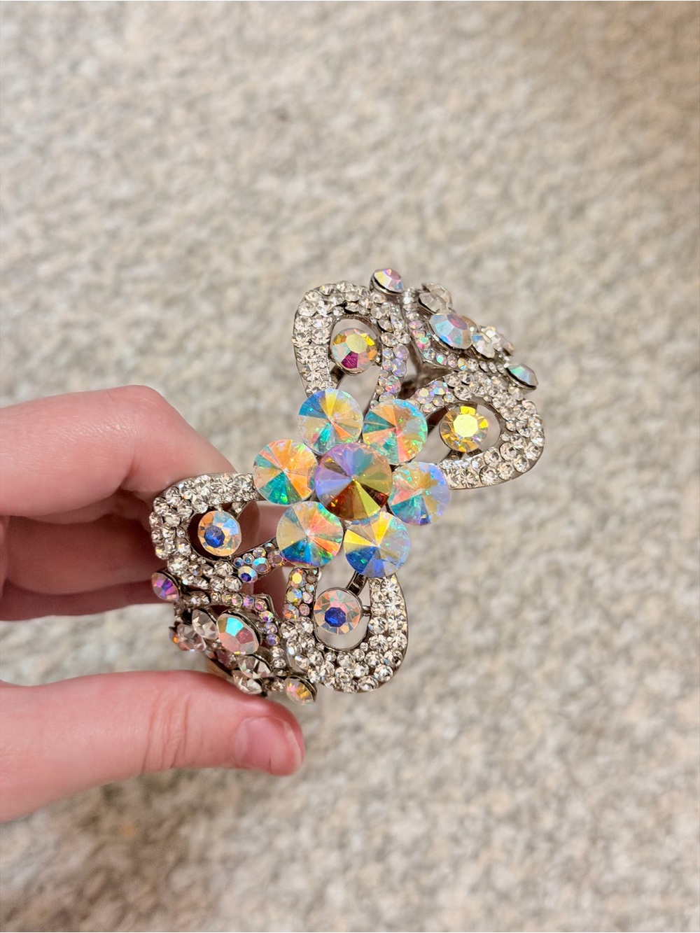 Crystal Aurora Borealis Rhinestone Cuff Bangle Bracelet - Iridescent
